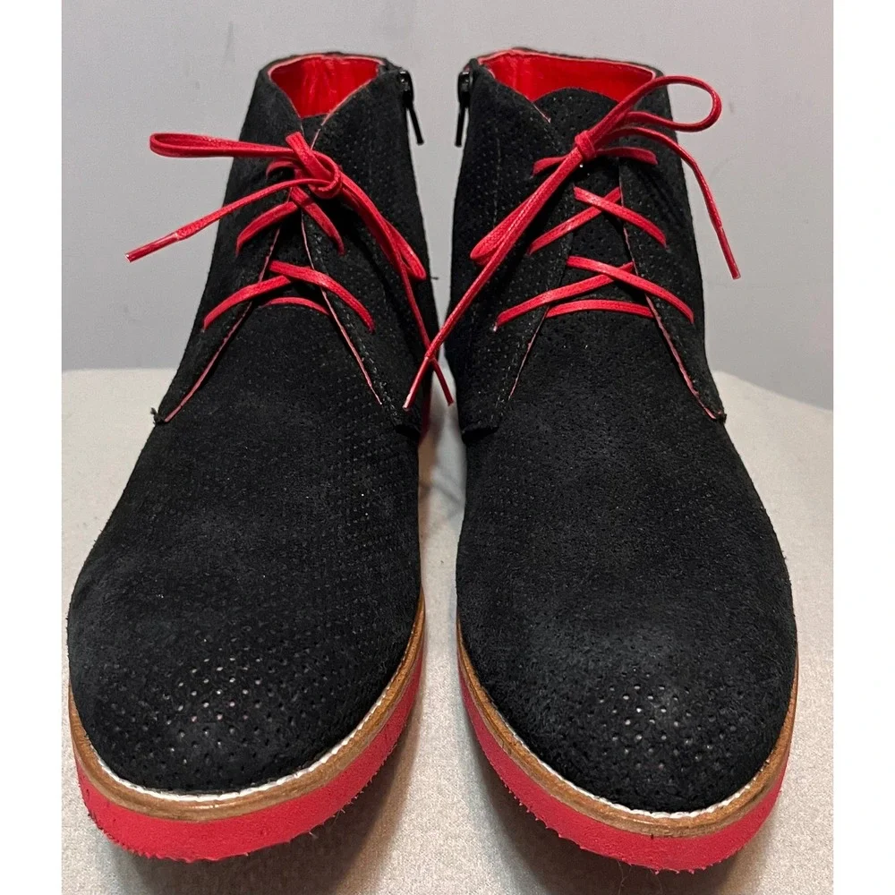 Girotti Mens Black Perforated Suede Red Sole Chukka Boots Side Zip Size READ